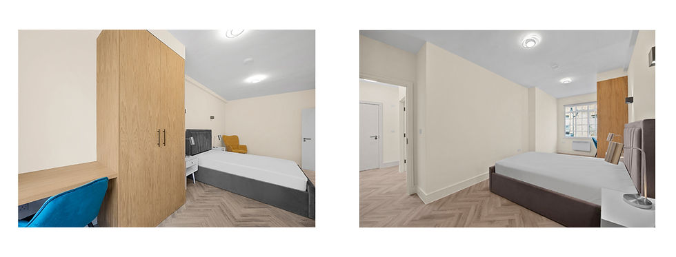 side by side comparison of shots of a bedroom taken by some photographer on the left, and me on the right