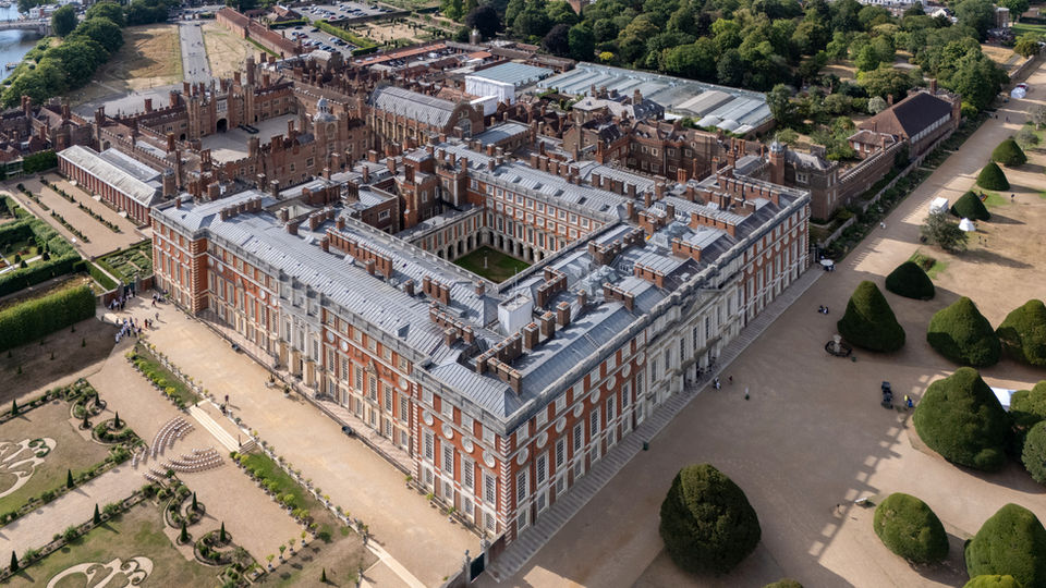 drone shot of Hampton Court Palace