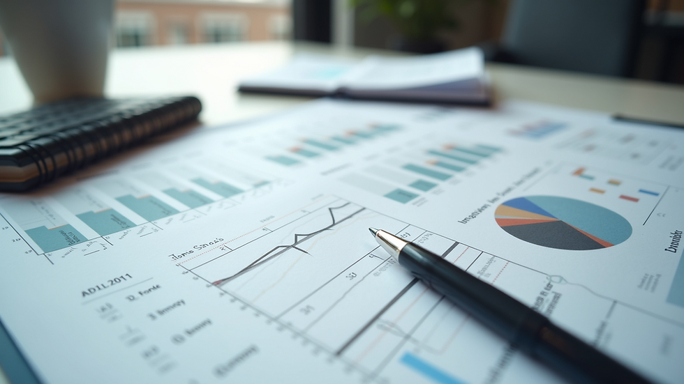 Close-up view of a digital marketing planner with notes and charts