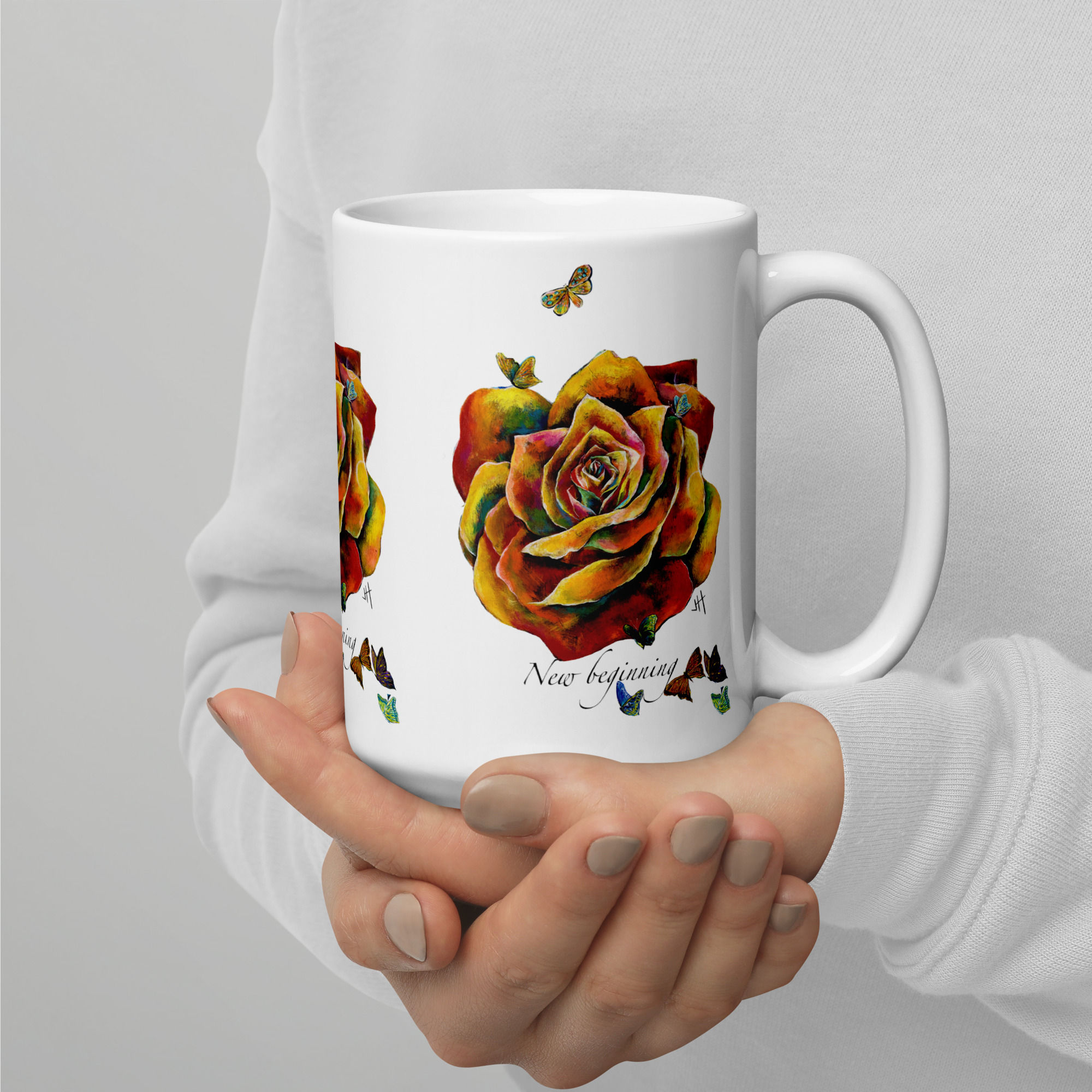 White glossy mug - Rose 