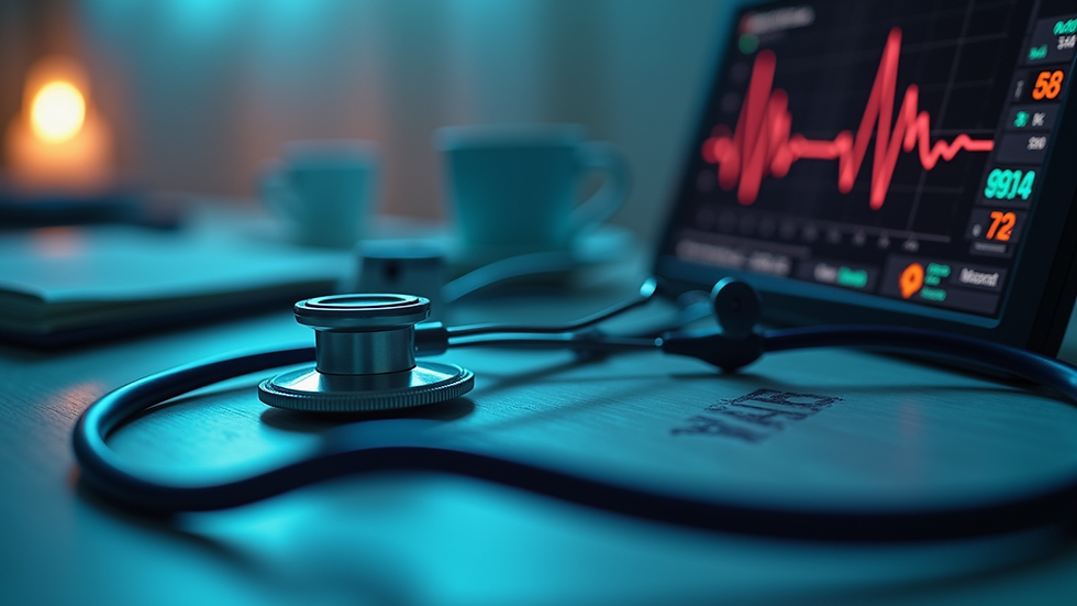 Close-up view of a stethoscope on a heart monitor