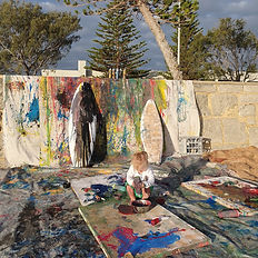 art class set up for beach art session