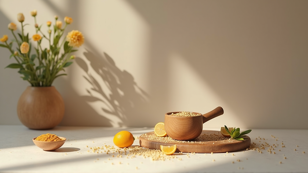 Vue en plongée d’une table avec des ingrédients naturels pour un atelier beauté DIY