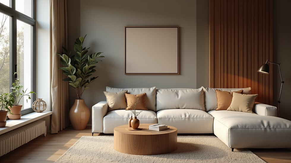 Close-up view of a cozy living room with stylish decor