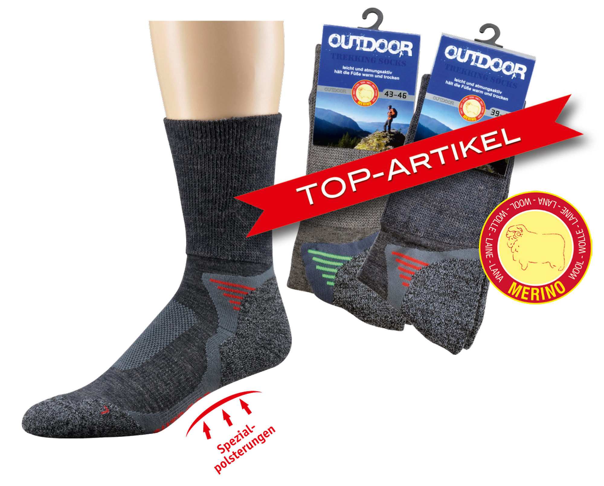 Merinowolle Funktions- u. Trekking-Socken