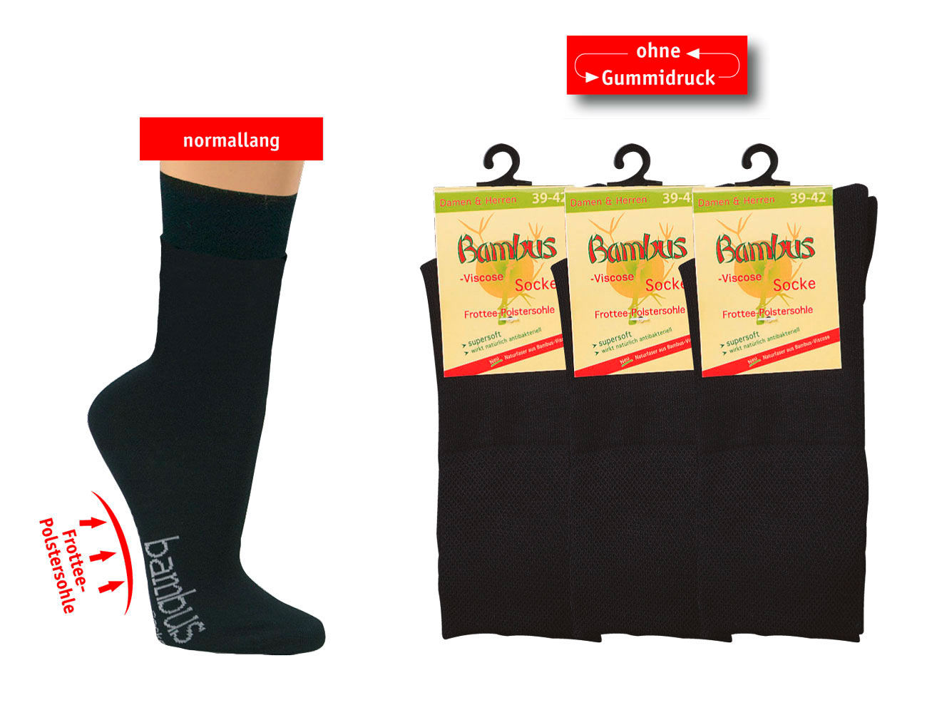 Bambus-Wellnesssocken "Polstersohle" * 3er-Bündel