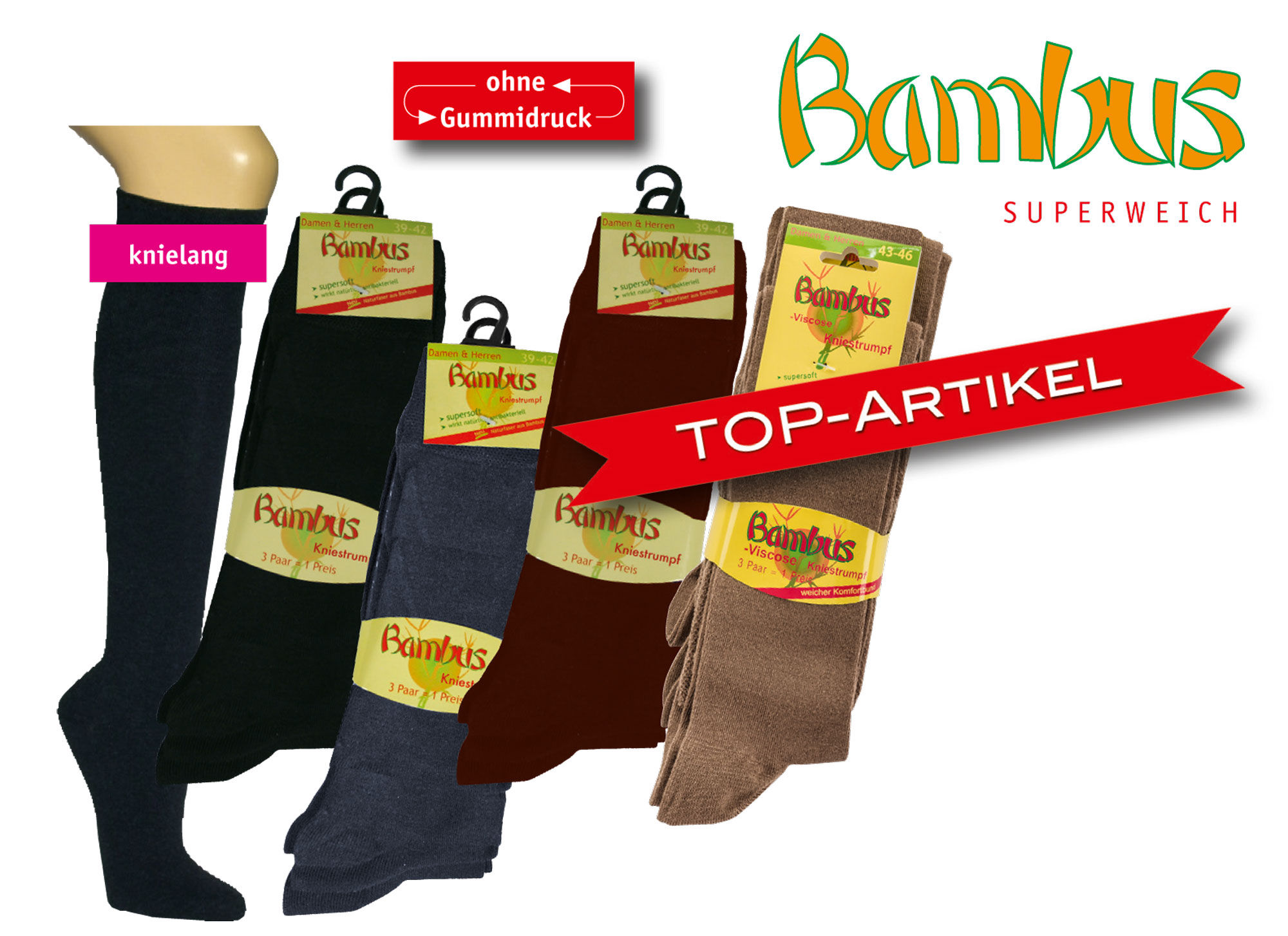 Bambus Wellness-Kniestrümpfe * 3er-Bündel