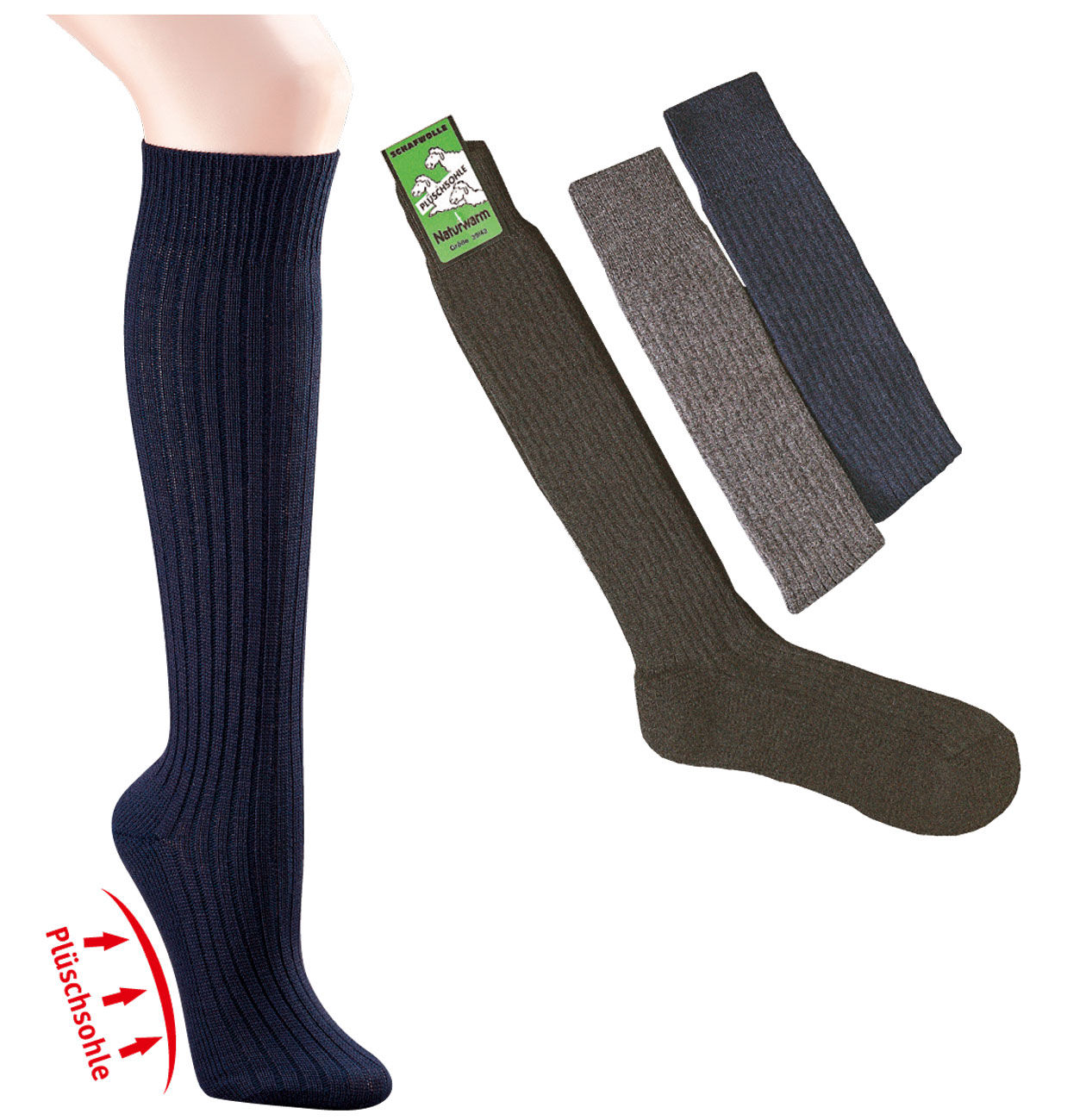 Kniestrümpfe mit Wolle * 3er-Bündel