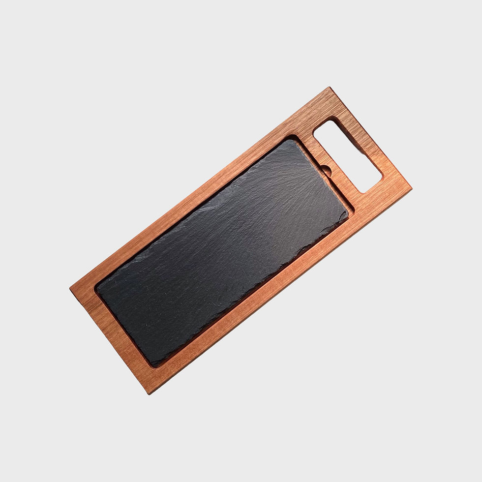 Thumbnail: DUO Charcuterie Board Set Small Offset - hardwood board with rectangle handle, removable slate insert
