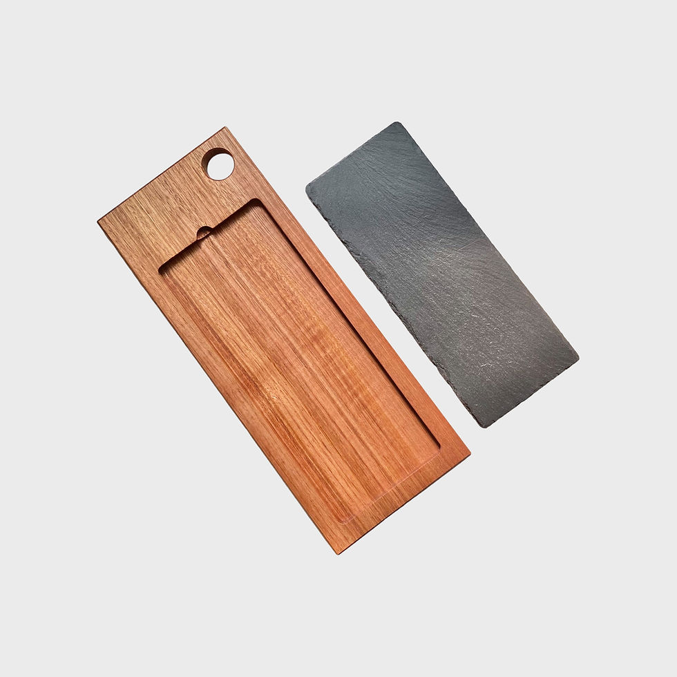 Thumbnail: DUO Charcuterie Board Set Small Offset - hardwood board with round handle, separate slate insert