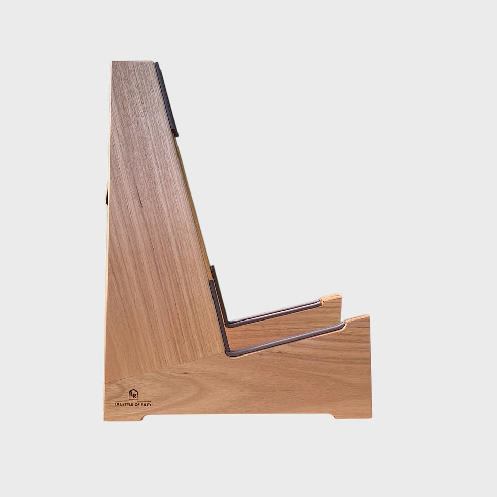 Tasmanian oak timber guitar stand side view