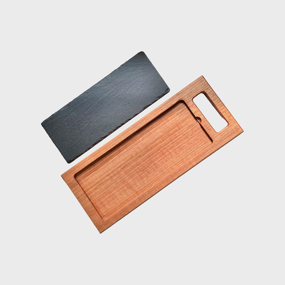 Thumbnail: DUO Charcuterie Board Set Small Offset - hardwood board with rectangle handle, separate slate insert