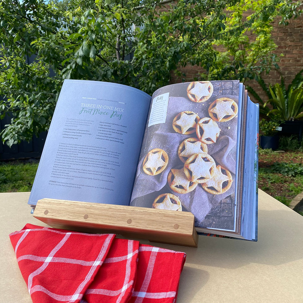 Recipe Book Stand with cookbook resting open