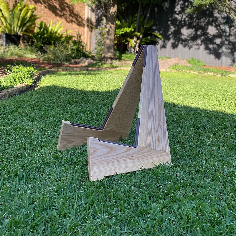 Thumbnail: Timber guitar stand angled view