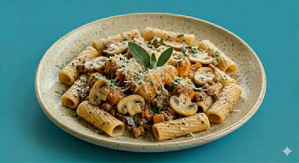 Tortiglioni trufados con champiñones
