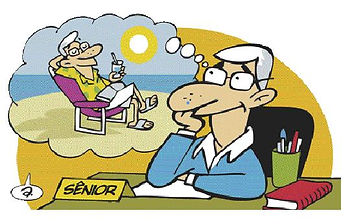 Um senhor imaginando as férias na praia.