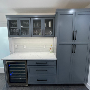 Completed dry bar in newly remodeled contemporary kitchen
