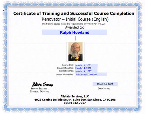 Certification of Safe Handling of Lead materials