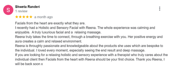 Review - Reena really takes the time to connect. A holistic and sensory experience
