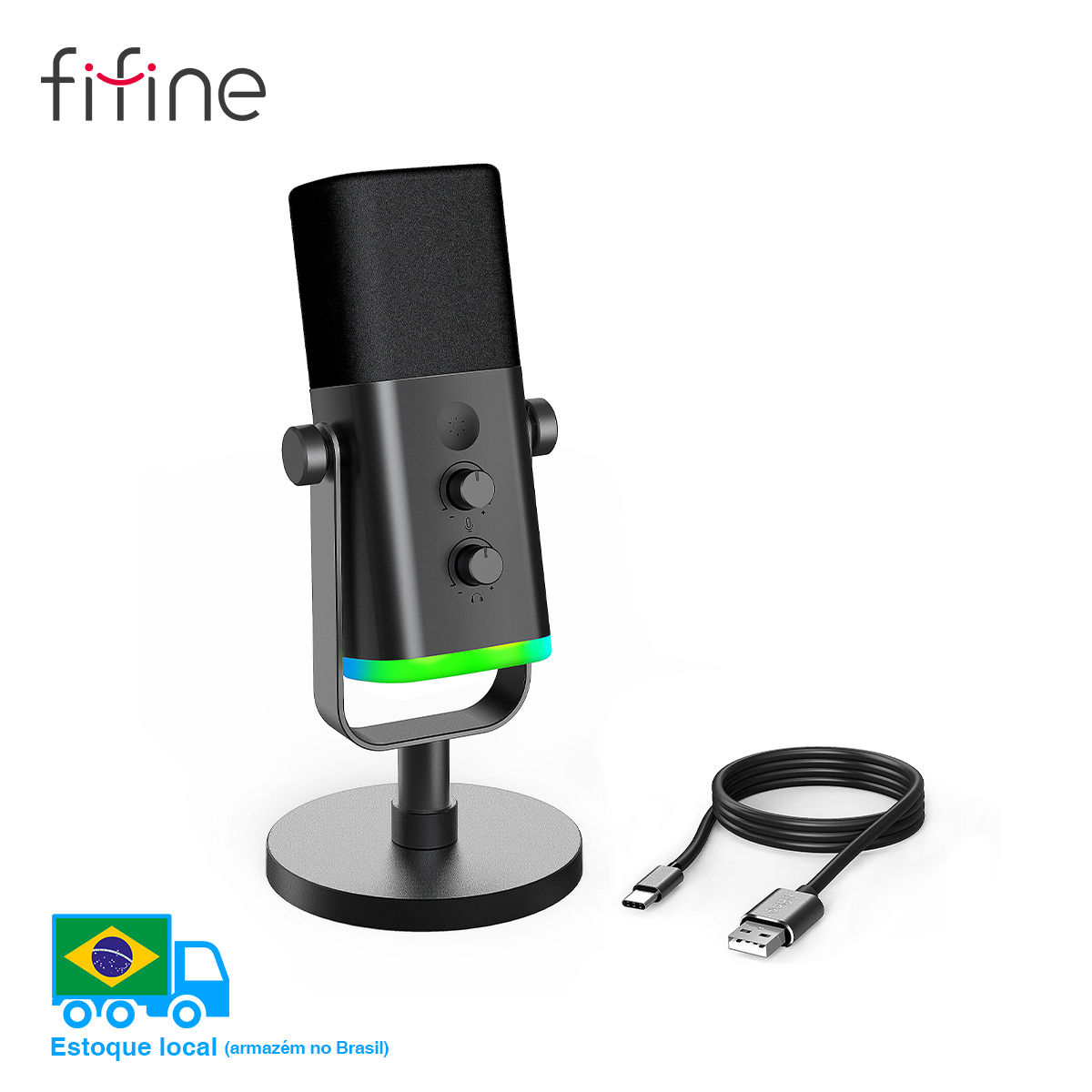 FIFINE USB/XLR Dynamic Microphone with RGB Control/Headphone jack/Mute,MIC