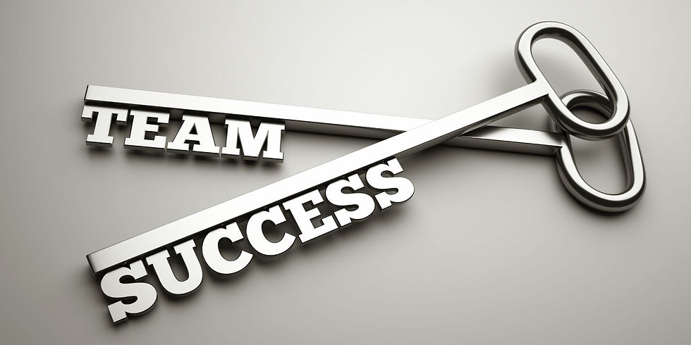Image of team success keys symbolizing team collaborating effectively by using individual strengths to improve performance.