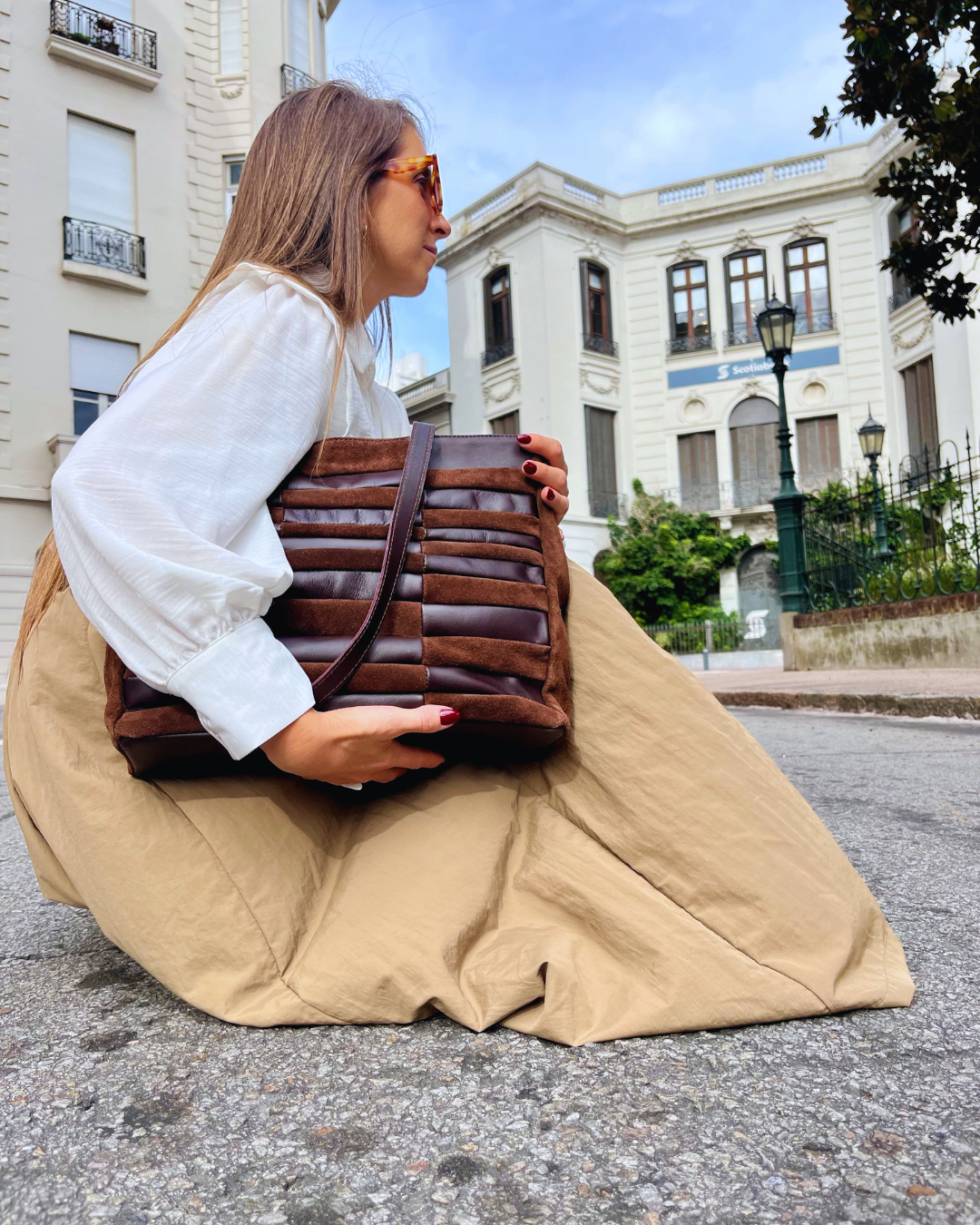 Bolso de gamuza y cuero RAMBLA color chocolate