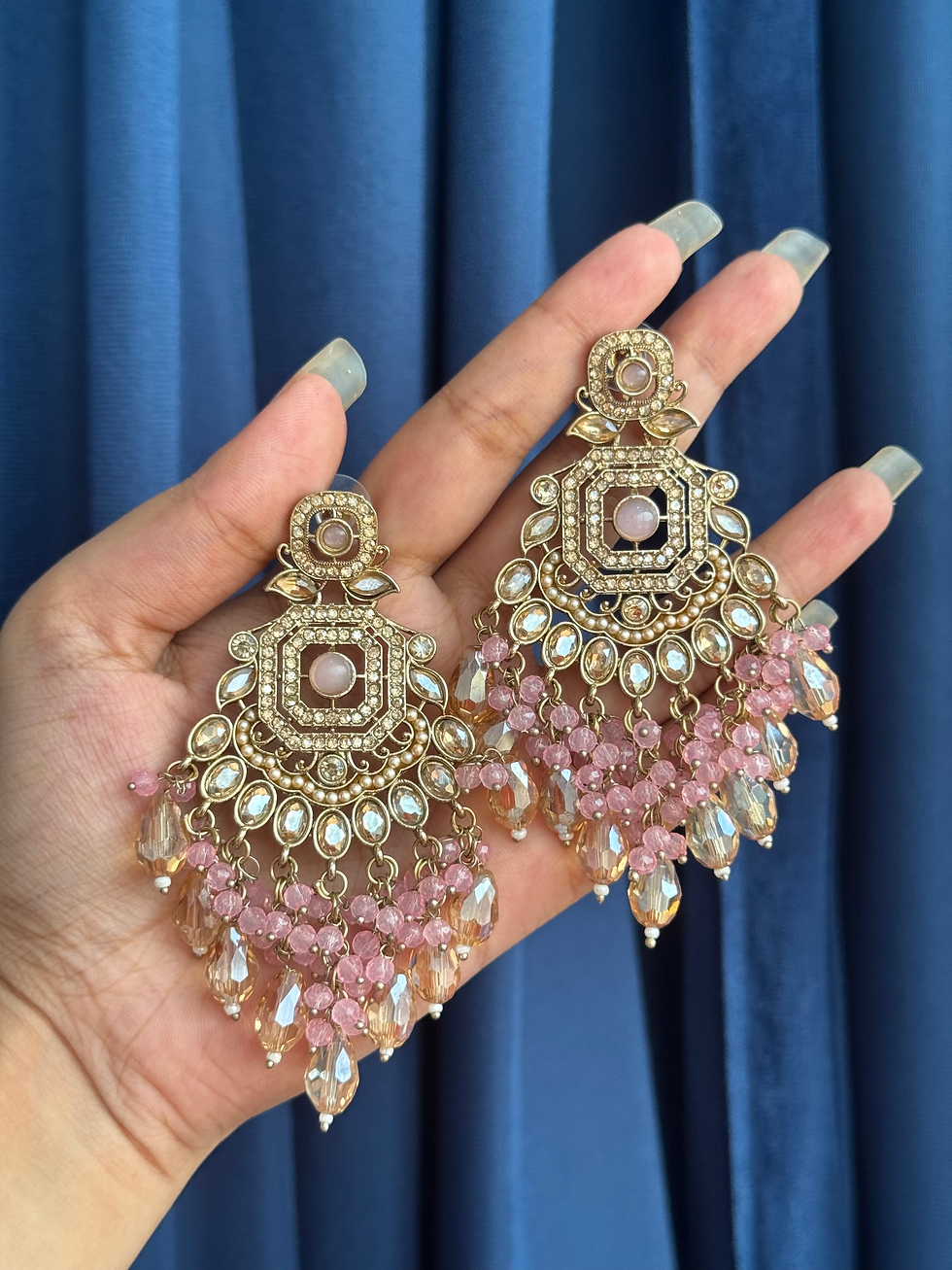 Palak Premium Earrings - Light Pink