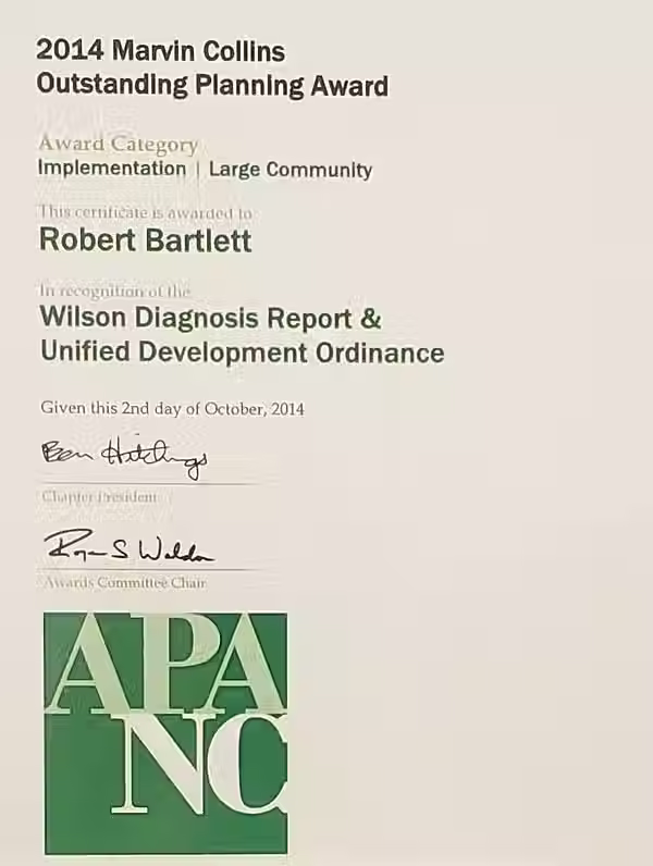 Award - 2014 Marvin Collins Outstanding Planning