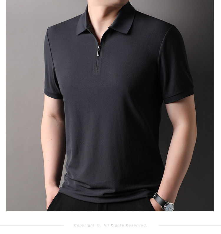 Thumbnail: Men's Half-Zip Polo Shirt Light Beige Breathable Casual Slim Fit Stretch Cotton 