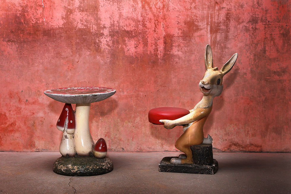 Kids Dining Set With Mushroom Table With Hase Chair, garden set, kids corner vintage, NardoDaVintage