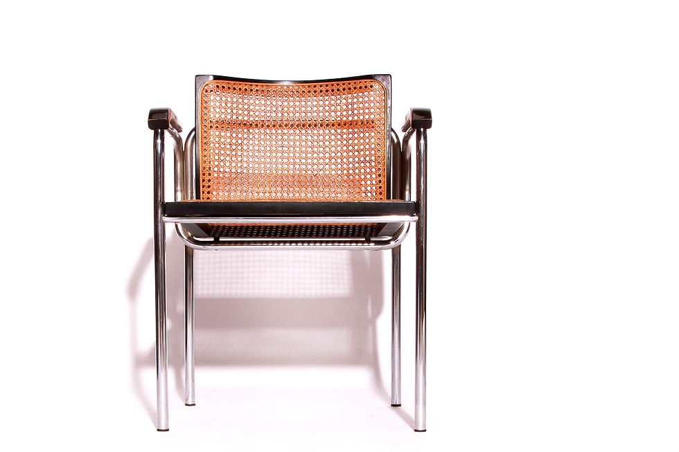 Thumbnail: Five Vintage Cane Webbing Chrome Tube Dining Armchairs, Made In Italy, 70s