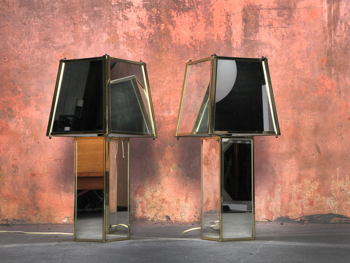 Hollywood Regency Vintage Mirror Table Lamps, Lamp with mirror, Vintage Brass Mirror Lamp, NardoDaVintage