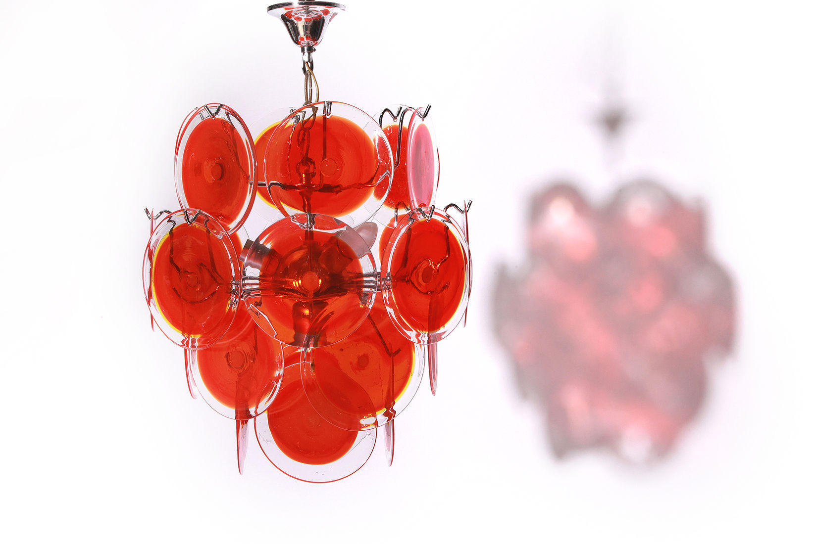 Gino Vistosi For Mazzega 24 Disk Murano Glass Chandelier, 70's