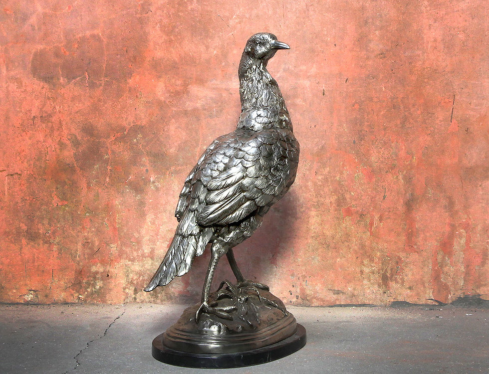 Thumbnail: XL Silver Colored Metal Pheasant Statue On Marble Feet, Silver Bird Sculpture, Nardo Da Vintage, NardoDaVintage