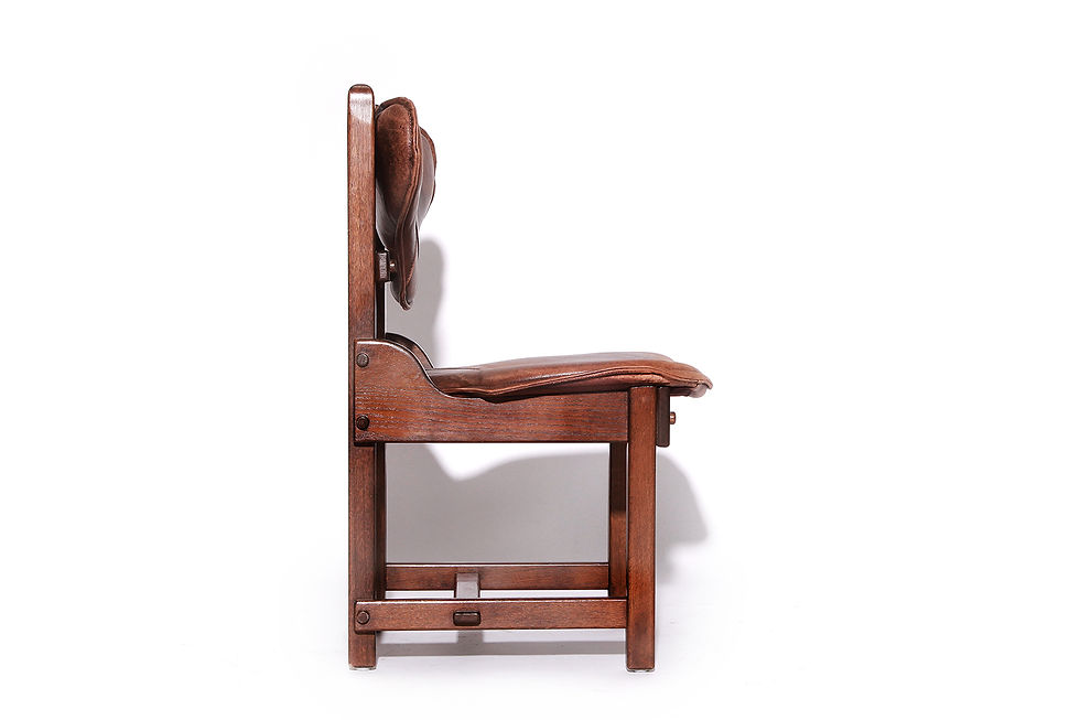 Thumbnail: Brutalist Oak Leather Dining Chairs, 70s