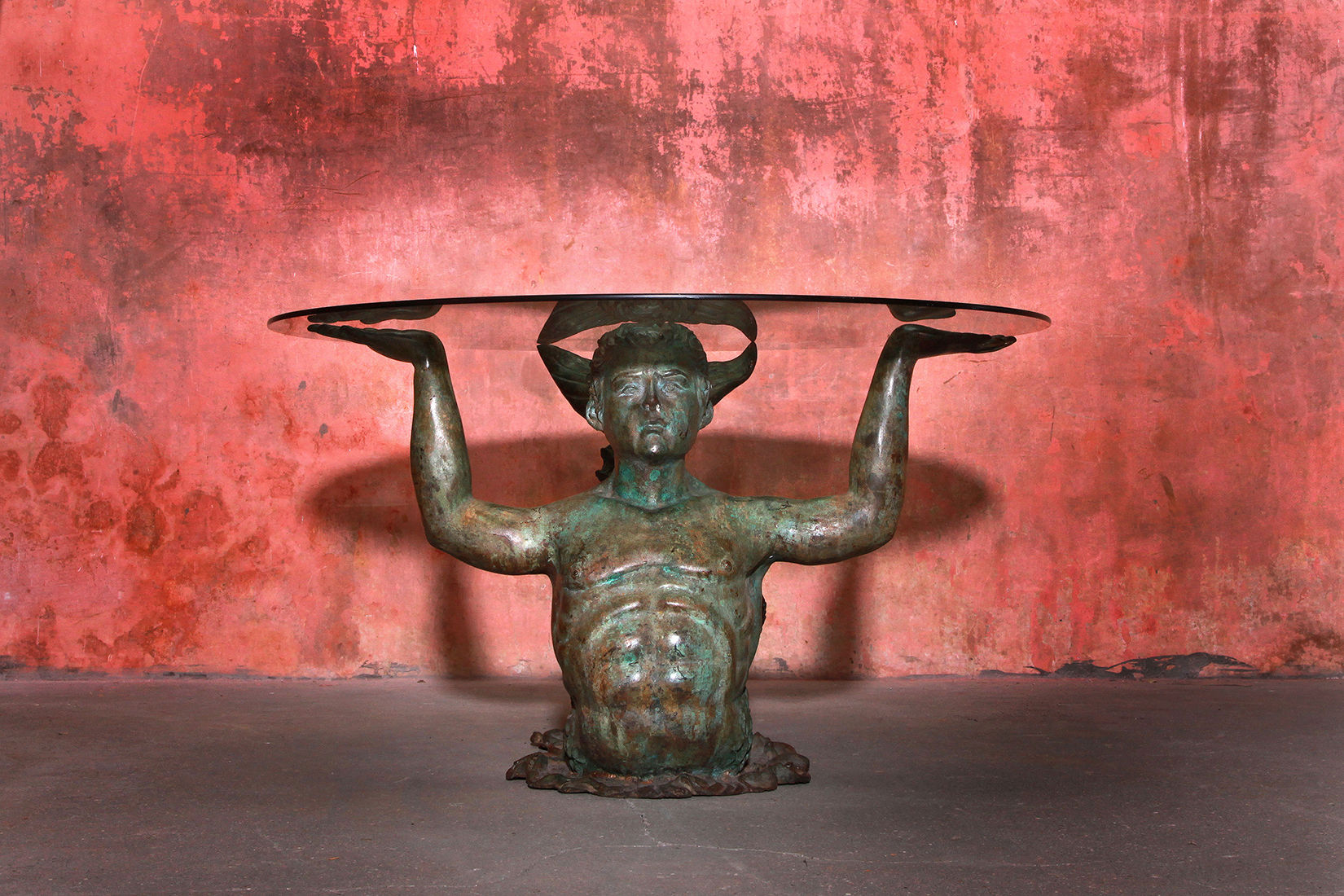 Very Rare Merman Bronze Vintage Coffee Table Mermaid Man, Marmaid table, NardoDaVintage, Vintage Furniture, Mid Century table