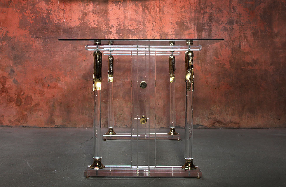 Thumbnail: Holywood Regency Lucite Glass Gold Dining Table