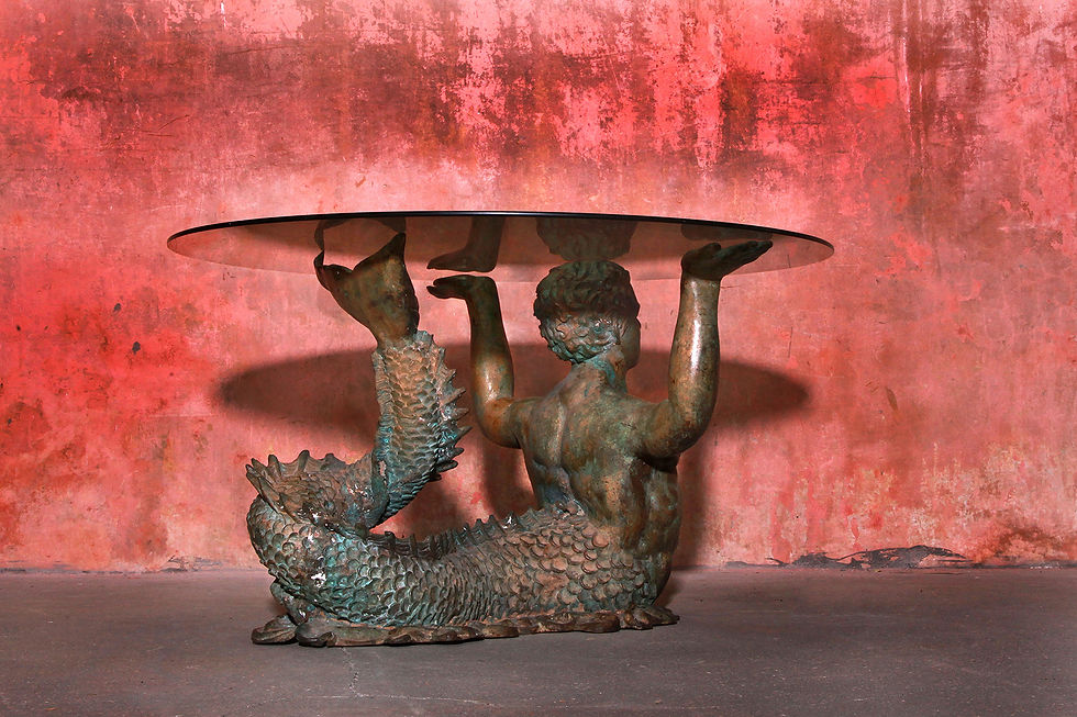 Thumbnail: Very Rare Merman Bronze Vintage Coffee Table Mermaid Man, Marmaid table, NardoDaVintage, Vintage Furniture, Mid Century table