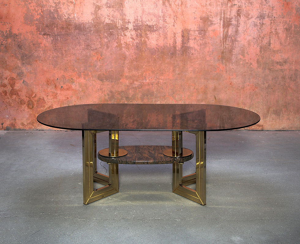 Thumbnail: Hollywood Regency Coffee table with smoked glass and marble piece