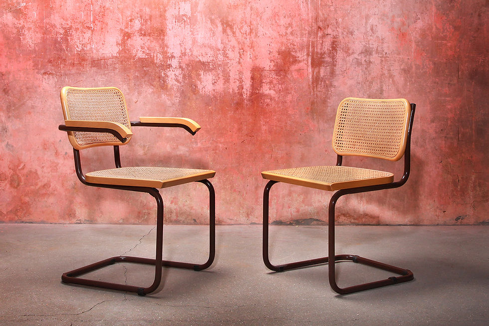 Thumbnail: Marcel Breuer Set Of Six Webbing Dining Chairs, Thonet webbing chairs, Cesca Chairs, NardoDaVintage, Tube chairs webbing