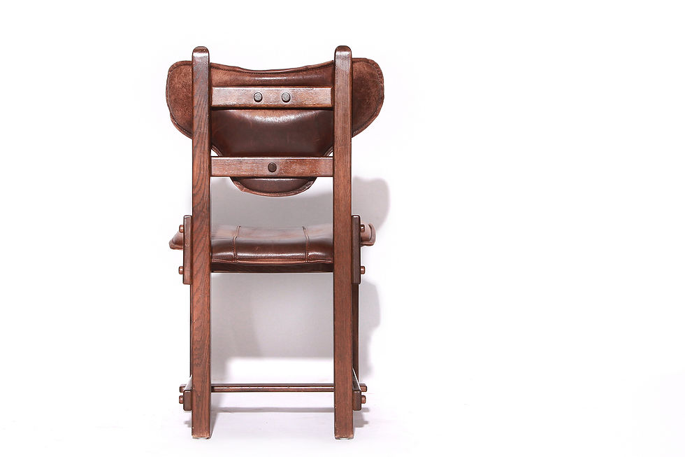 Thumbnail: Brutalist Oak Leather Dining Chairs, 70s