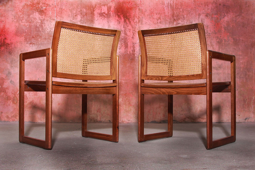 Thumbnail: Set Of Cane Webbing Beech Wood Armchairs, wooden armchairs, nardo da vintage, cane chairs, webbing chairs