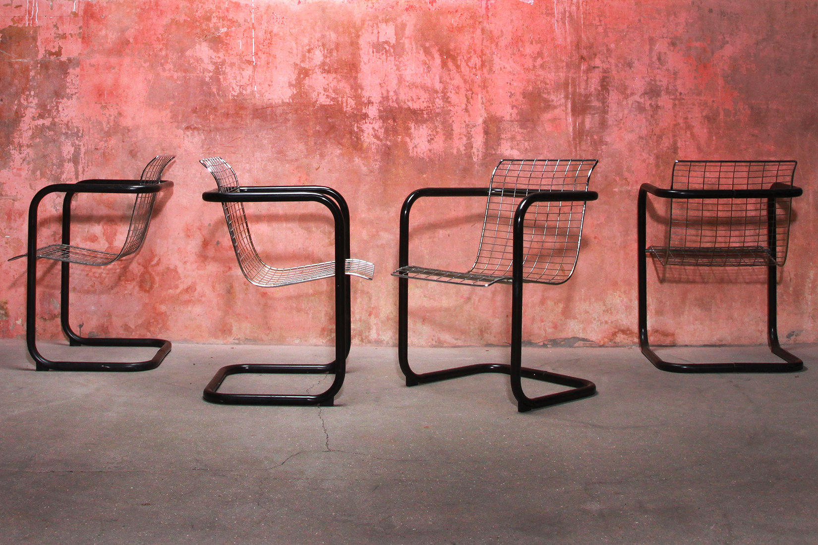 Vintage Metal Wired Dining Arm Chairs