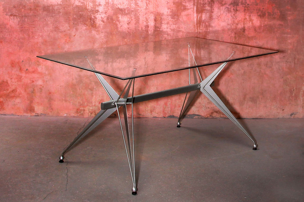 Tecno Style Dining Table. Aluminium Frame Faceted Glass, Space Age Dining table, Nardo, NardoDaVintage, Vintage Furniture
