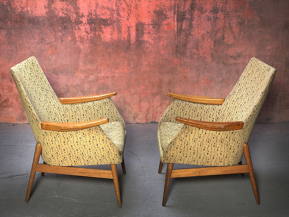 Thumbnail: Two Vintage Mid Century Arm Chairs Danish Design, Gerhard Berg, LK Hjelle, Ib Kofod Larsen, Aksel Bender Madsen, Adrian Pears