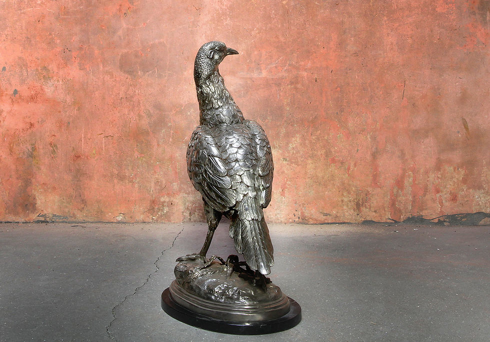 Thumbnail: XL Silver Colored Metal Pheasant Statue On Marble Feet, Silver Bird Sculpture, Nardo Da Vintage, NardoDaVintage