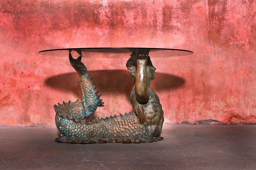 Thumbnail: Very Rare Merman Bronze Vintage Coffee Table Mermaid Man, Marmaid table, NardoDaVintage, Vintage Furniture, Mid Century table