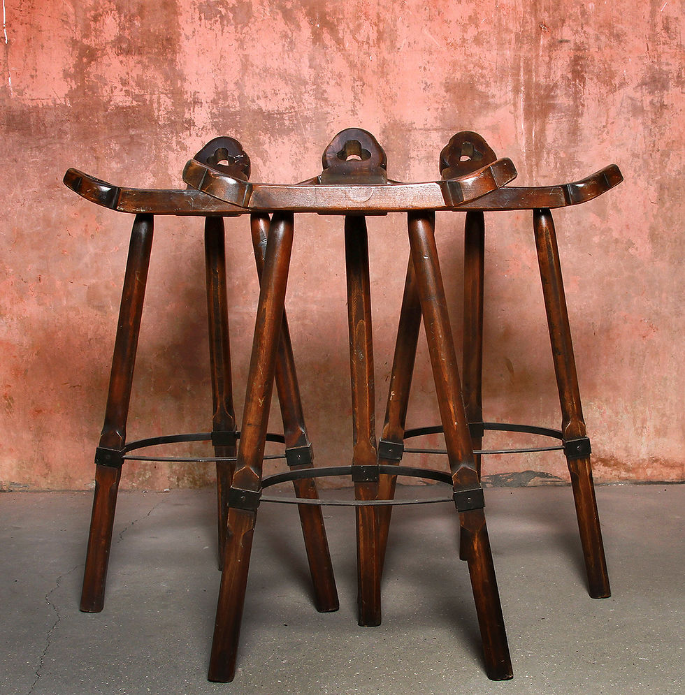 Thumbnail: Vintage Mid Century Wooden Spanish Marbella Style Bar Stools, NardoDaVintage, Vintage Furniture, Mid Century Furniture