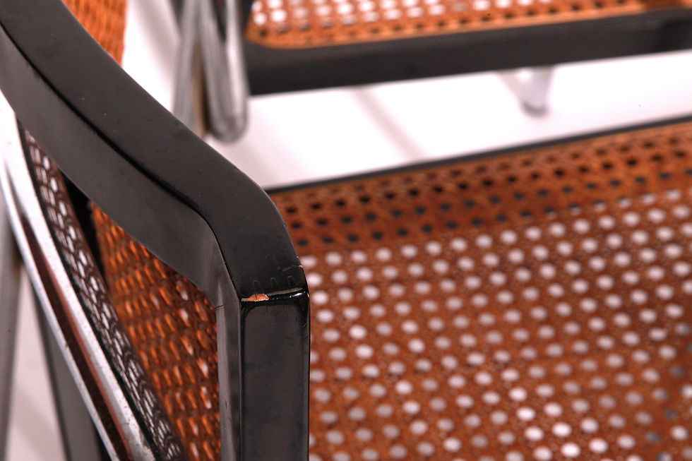 Thumbnail: Five Vintage Cane Webbing Chrome Tube Dining Armchairs, Made In Italy, 70s