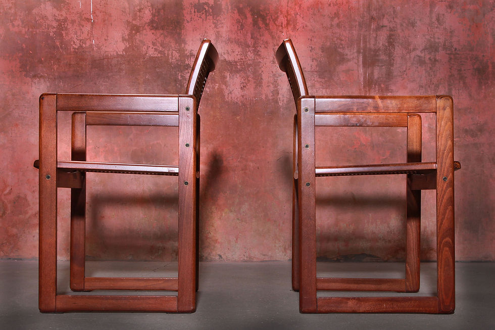 Thumbnail: Set Of Cane Webbing Beech Wood Armchairs, wooden armchairs, nardo da vintage, cane chairs, webbing chairs